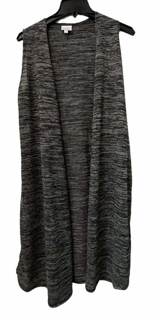 LuLaRoe Joy Long Vest Size XS Gray Black Sleeveless NWT